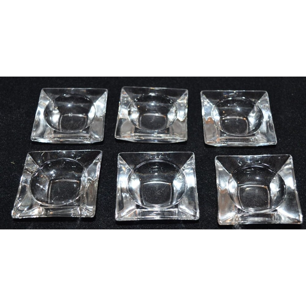 Vtg 2" Square Clear Glass Salt Cellars Chunky looking 6pc set Unique Estate find